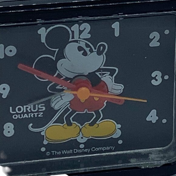 Disney Lorus Quartz Mickey Mouse Alarm Clock Black Plastic Vintage 3”x2.5” WORKS - Picture 2 of 5